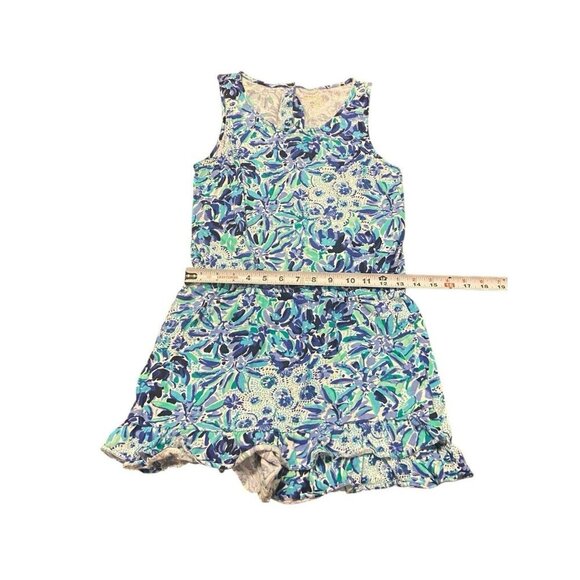 Lilly Pulitzer Venecia Blue Ruffle Beach Tropical Romper Shorts Girls XL 12-14 - Picture 8 of 11